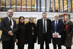 The Norwegian Minister of Petroleum and Energy Terje Riis-Johansen visits the ZEB lab, February 12. Left to right: Terje Jacobsen (SINTEF), Marit Thyholt (SINTEF), Anne Grete Hestnes (NTNU), Terje Riis-Johansen (Minister of Petroleum and Energy), Torbj�rn Digernes (Rector, NTNU), Unni Steinsmo (CEO, SINTEF).