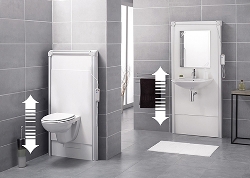 Sanimatic Electrically Controlled Rise and Fall WC with Adjustable Height Washbasin