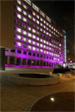 At night, a 70-metre long OSRAM LED band immerses the fa�ade of Siemens� office building and the hedges on the square in alternating colours from yellow to green, blue, red and lilac. The installed RGBLED modules are capable of showing around 16 million different colours