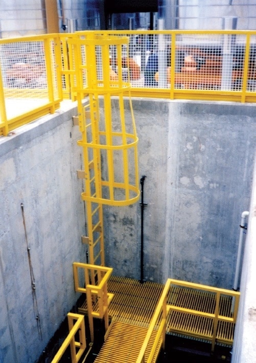 Fiberglass access ladders are used throughout the service areas of Sea World in Orlando, FL, and resist saltwater corrosion and reduce maintenance costs.