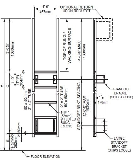 Standard Walk-Through Ladder with Large Standoff Bracket Wall Mount