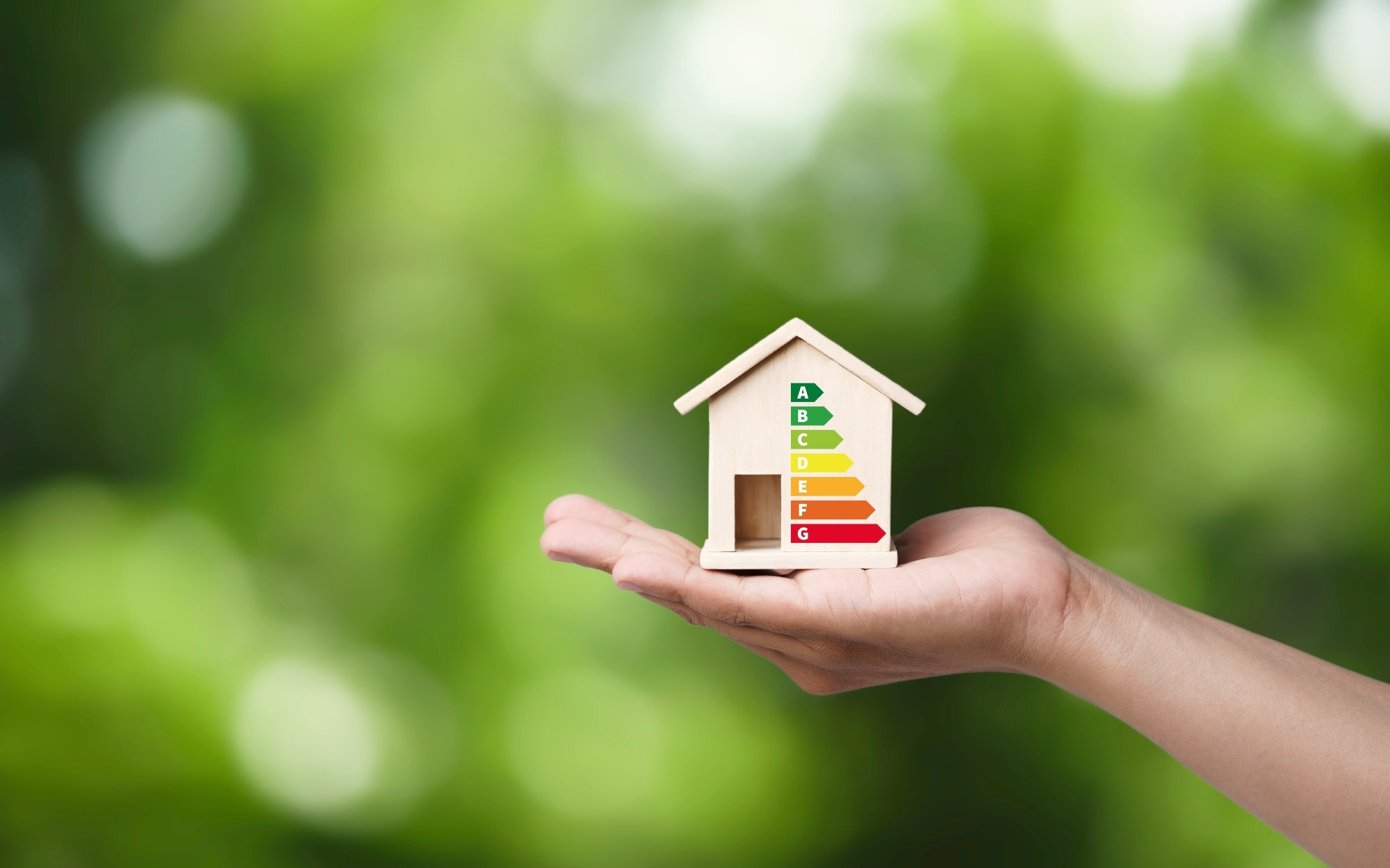 House energy efficiency, energy efficient rating class concept, eco home renovation save cost