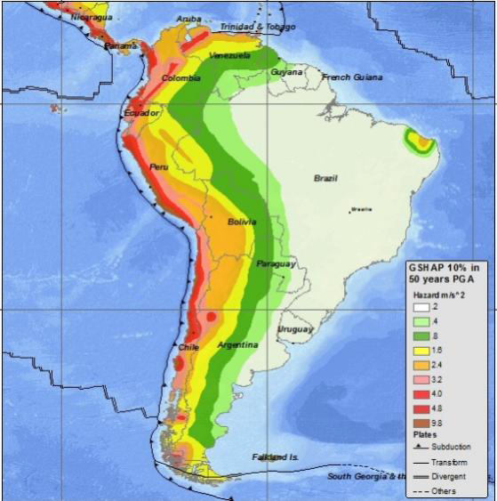 Seismic zones of Latin America