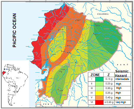 Seismic Map and Seismic Hazard of Ecuador.