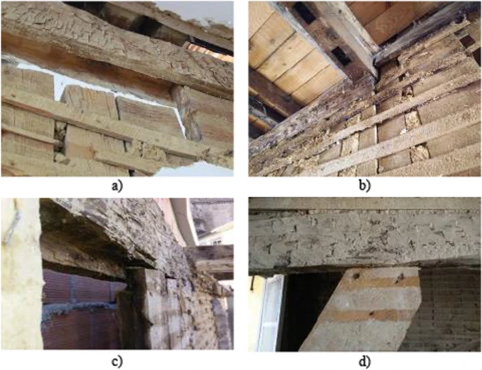 Connections between TWs boards and top beams: (a) with a continuous groove; (b) with a discontinuous groove; (c) with lateral groove and (d) without groove.