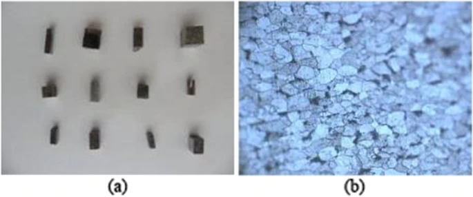 Microstructural analysis (a) sample preparation and (b) sample surface (longitudinal direction)