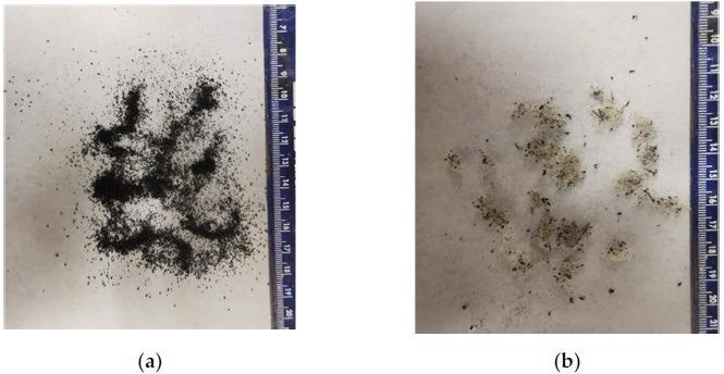 Scrap tire rubber and nylon fiber that were used in this study: (a) scrap tire rubber, (b) nylon fiber.
