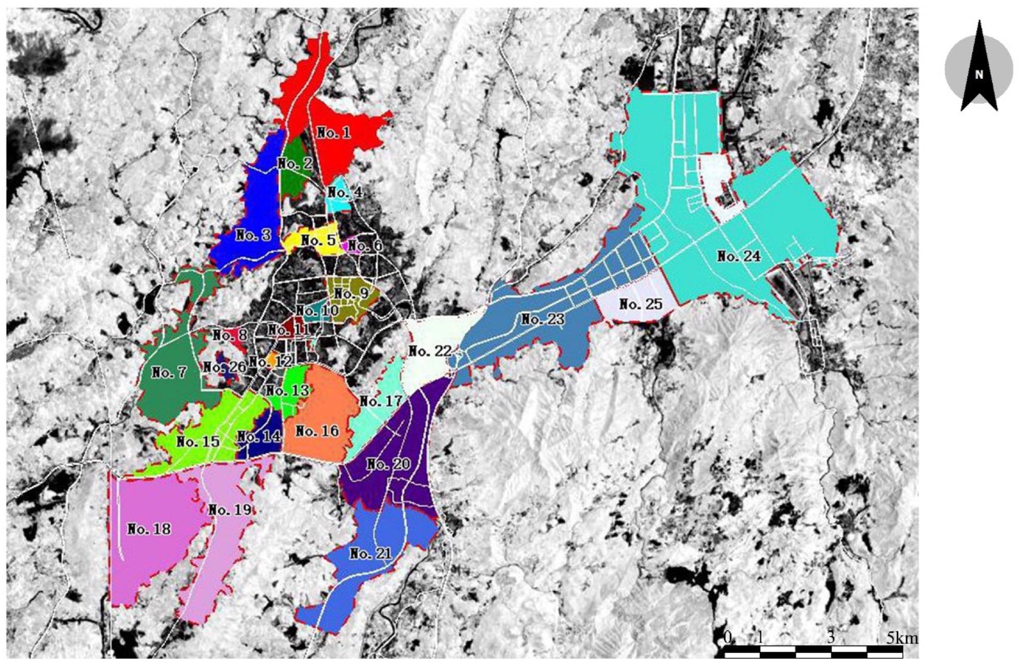 The 26 areas with urbanization characteristics.