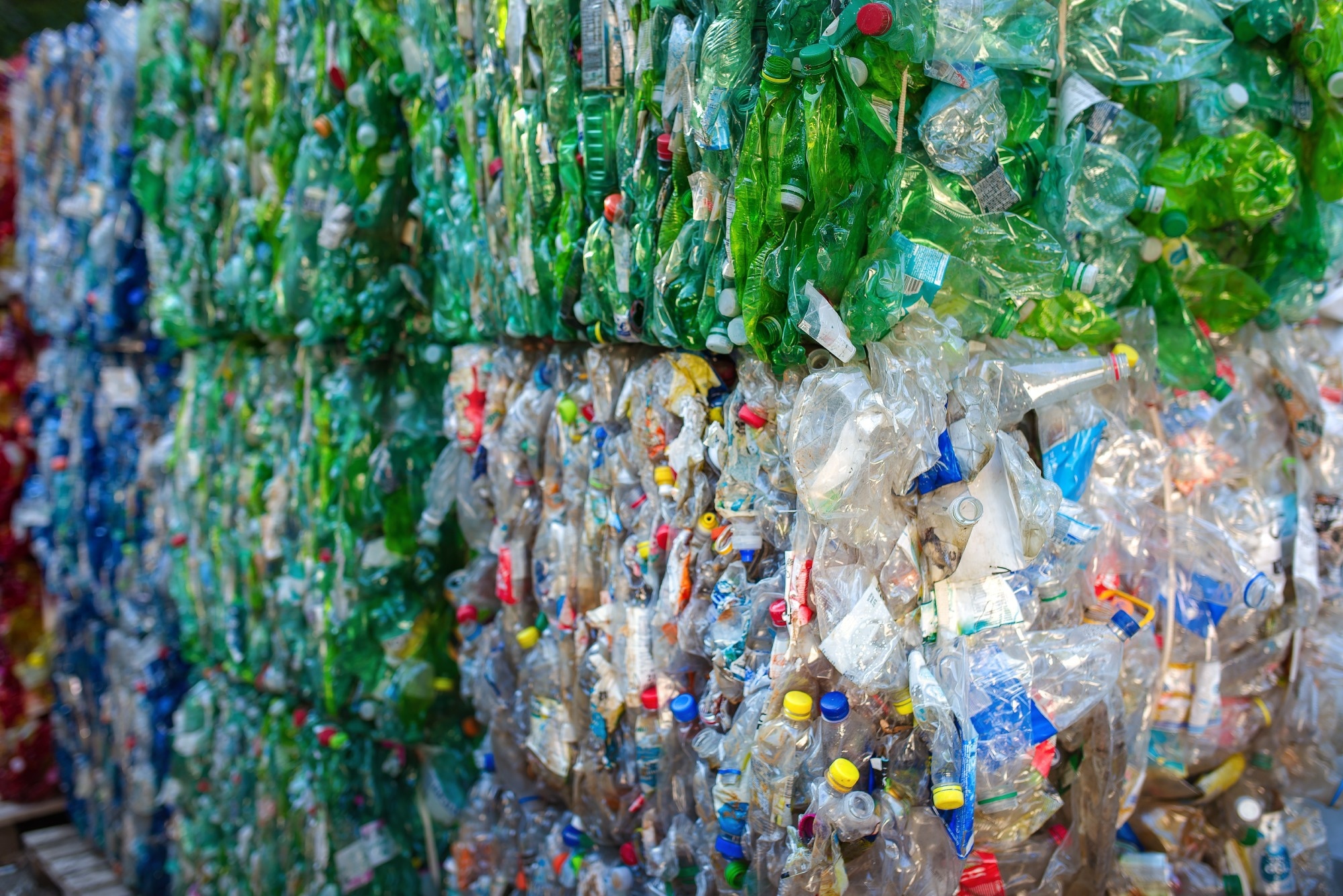 Compressed plastic bottles. The concept of waste sorting.