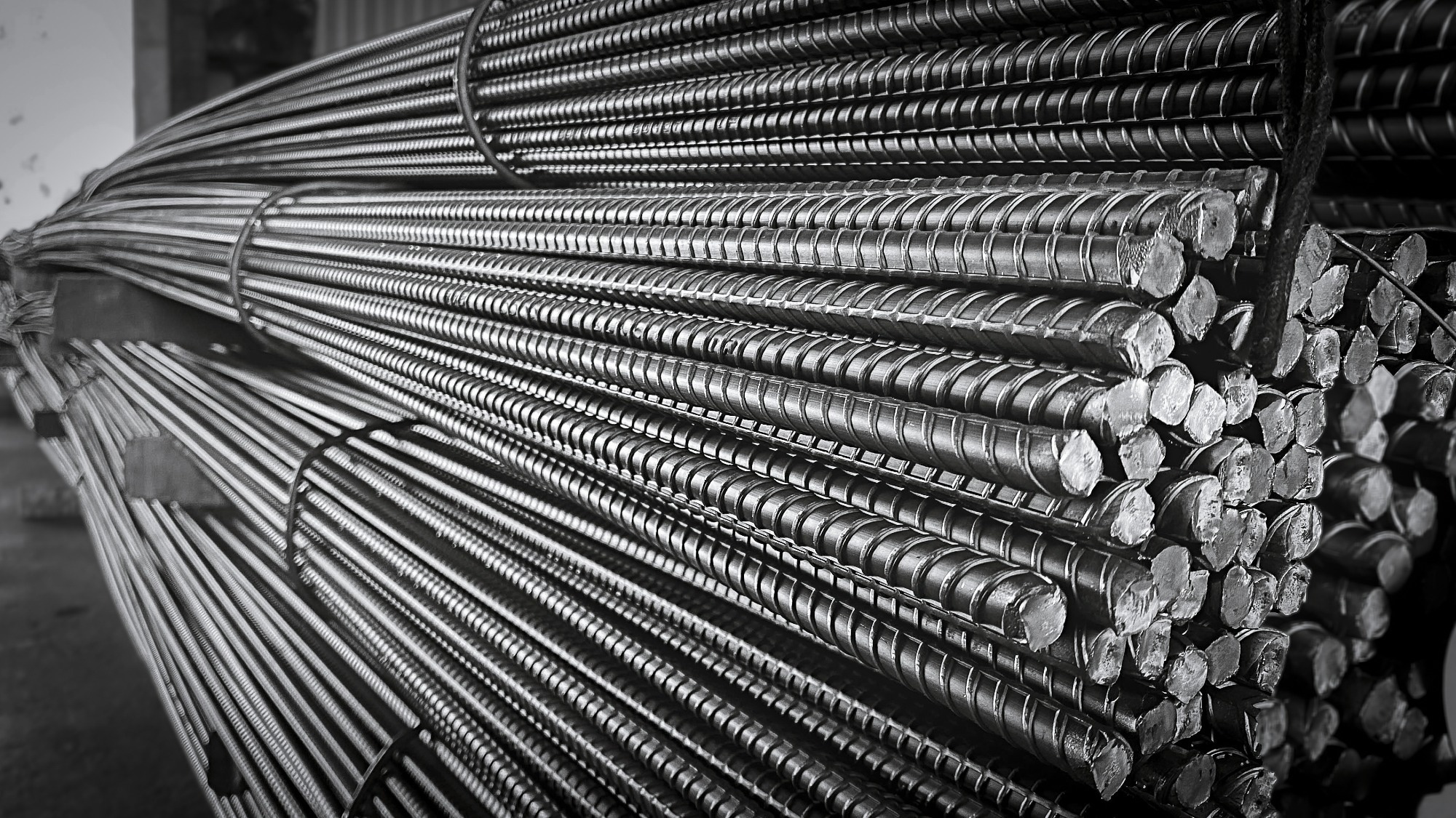 Reinforcement steel rod and deformed bar with rebar at construction site.