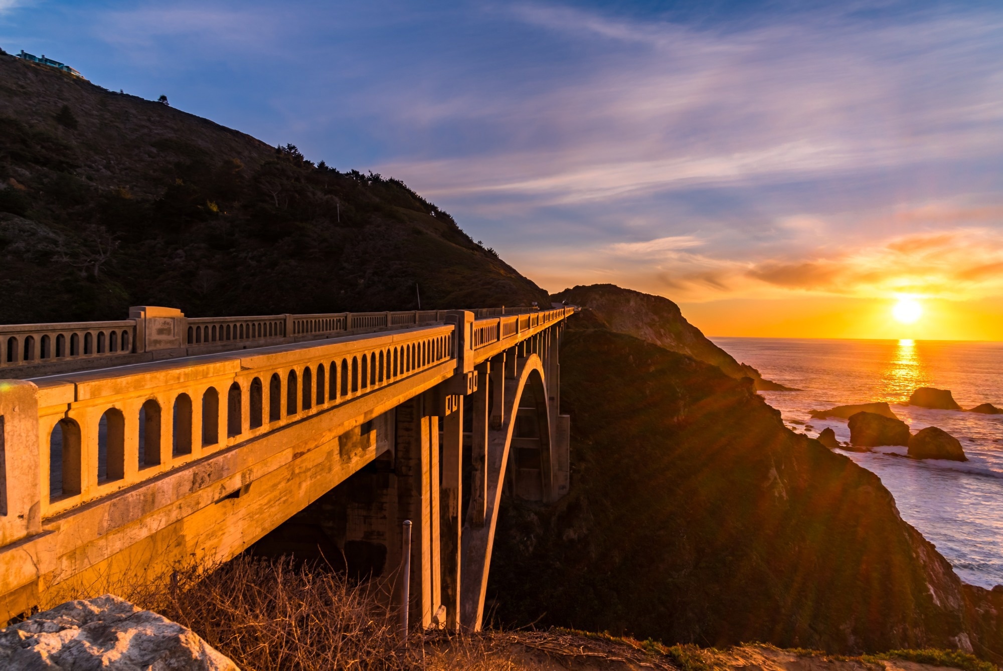 Sunset at rocky creek bridge (bixby bridge) Pacific Coast Highway.