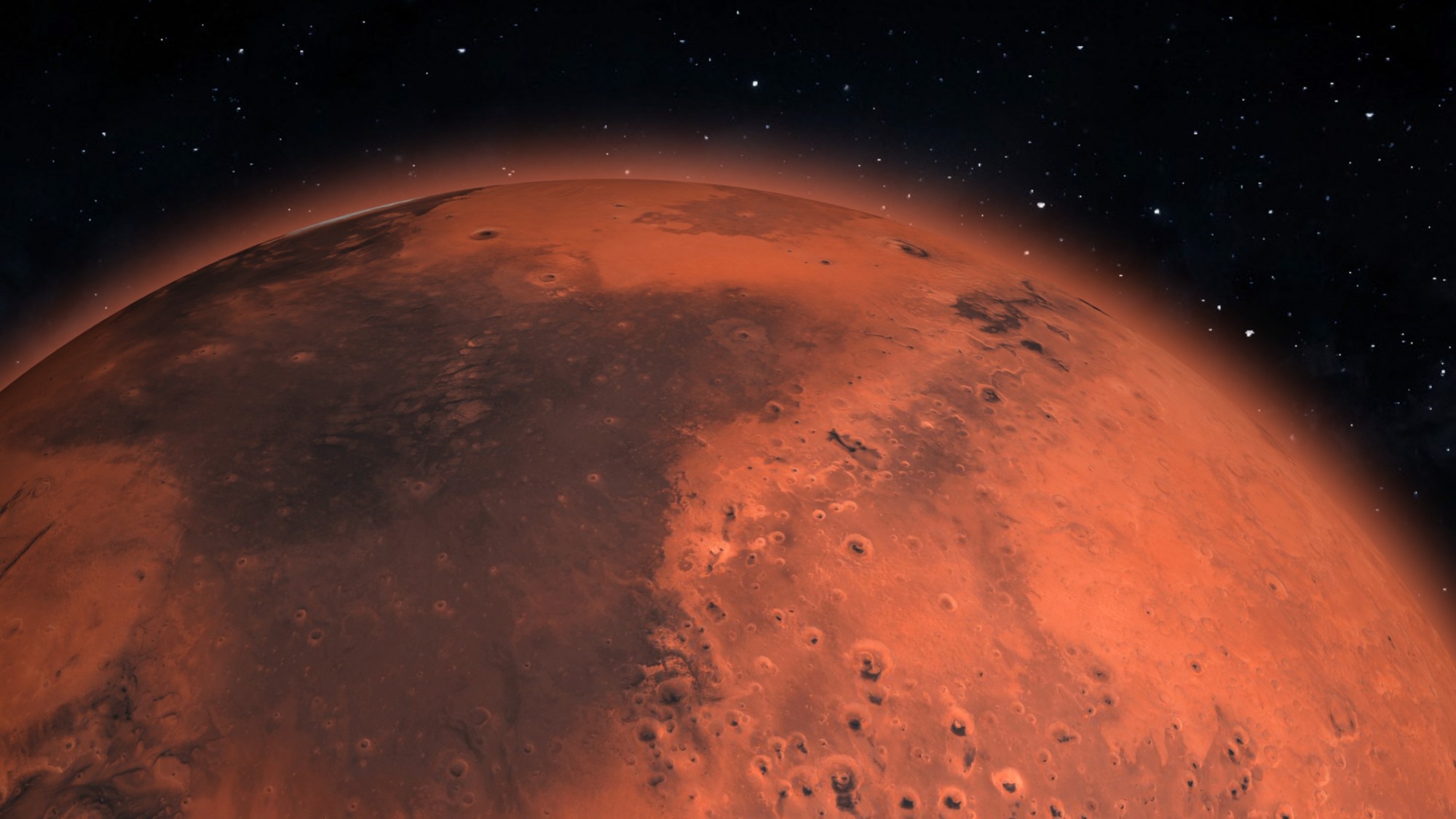Front view of Mars planet from space.