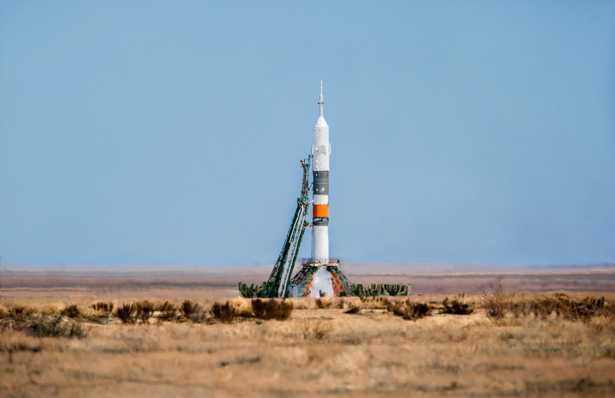 Launch of the Soyuz rocket from the launch pad of the Baikanur cosmodrome, Cosmonautics