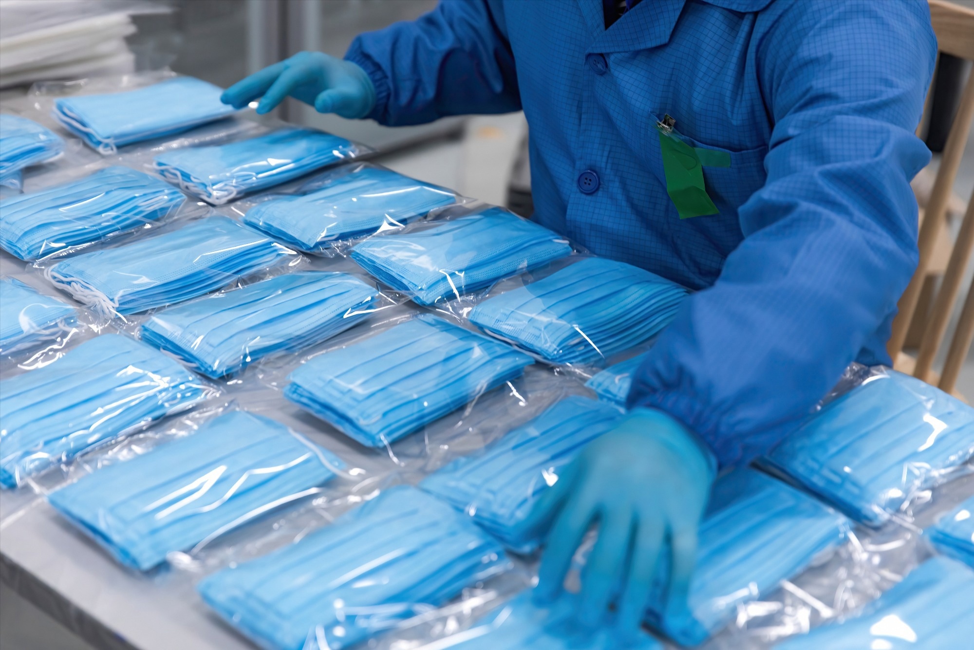 PPE face masks on table.