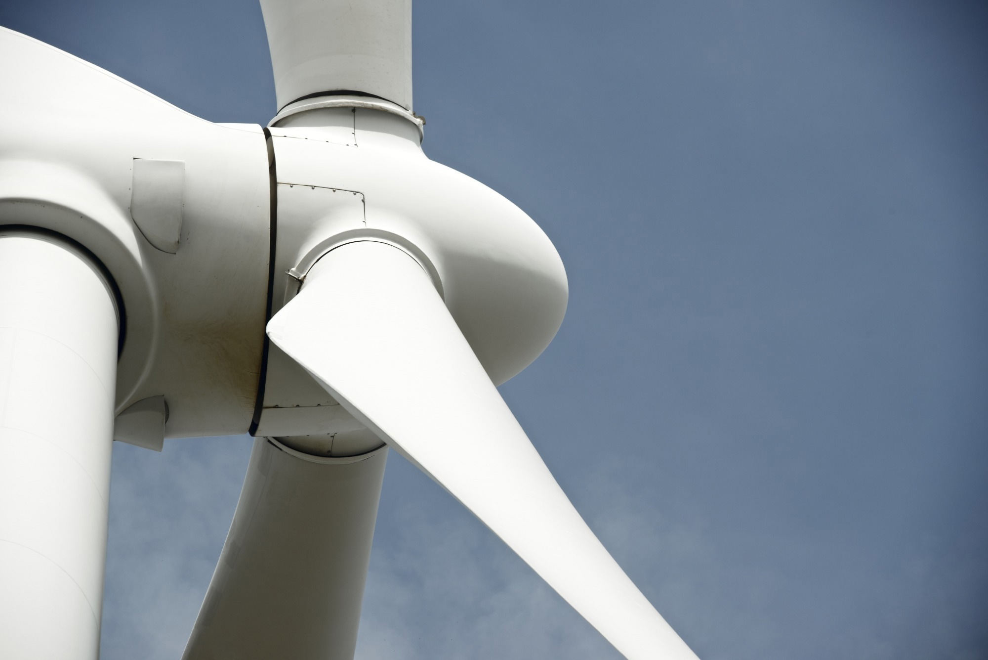 Close up of wind turbine blades.