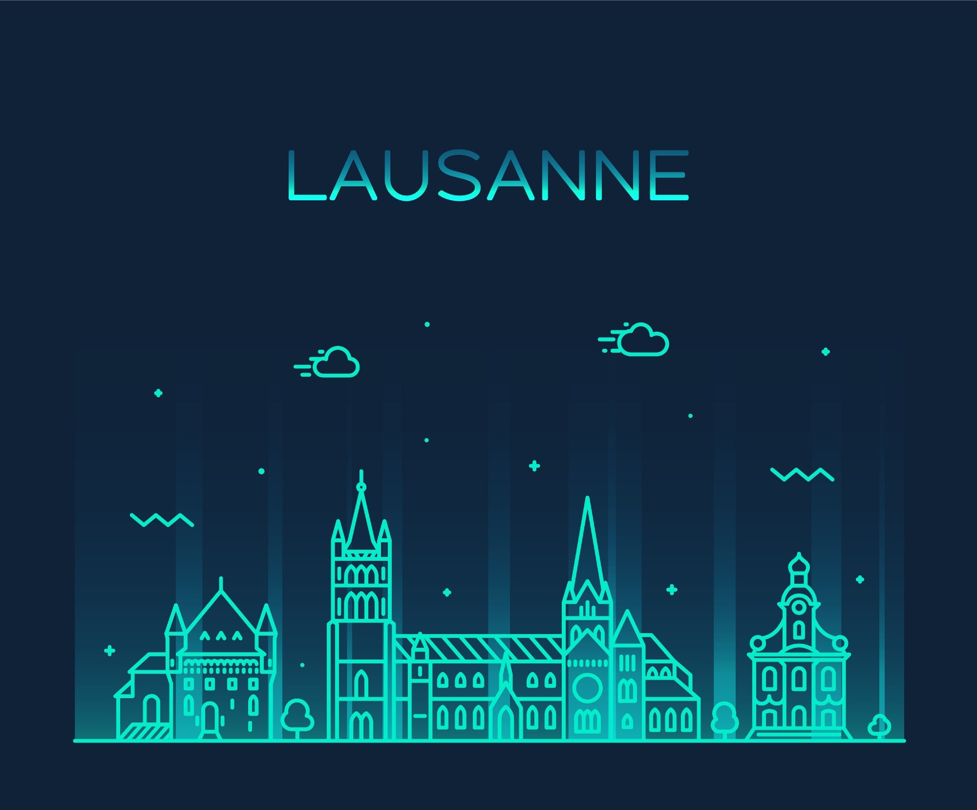 Lausanne skyline, Switzerland. Trendy vector illustration, linear style.