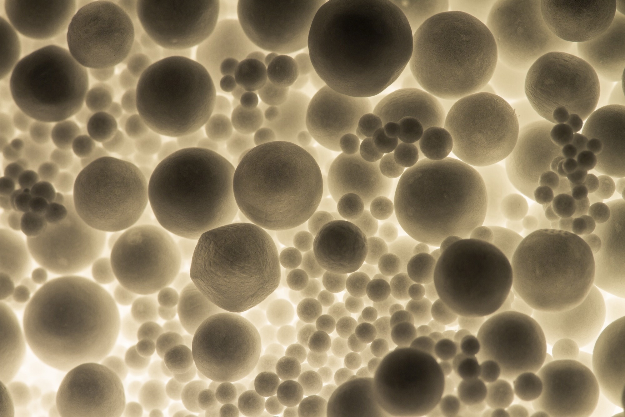 Cluster - Polystyrene spheres in macro.