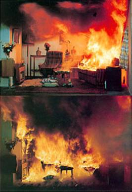 AZoM - Metals, Ceramics, Polymers and Composites: Flashover in a domestic room, showing how fire spreads and materials combust.